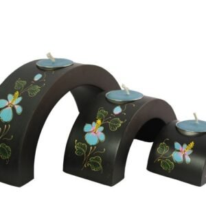 Thailand handicrafts Wholesale Mango Wood Hexagon Candle Holder Set with flower design