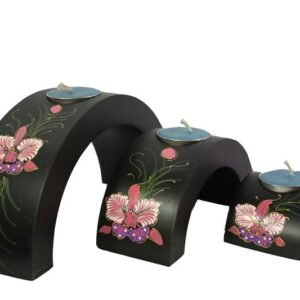 Thailand handicrafts Wholesale Mango Wood Hexagon Candle Holder Set with flower design