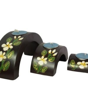 Chiang Mai handicrafts Wholesale Mango Wood Hexagon Candle Holder Set with floral pattern