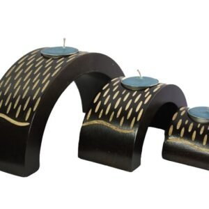 Mango Wood Hexagon Candle Holder Set with spots pattern