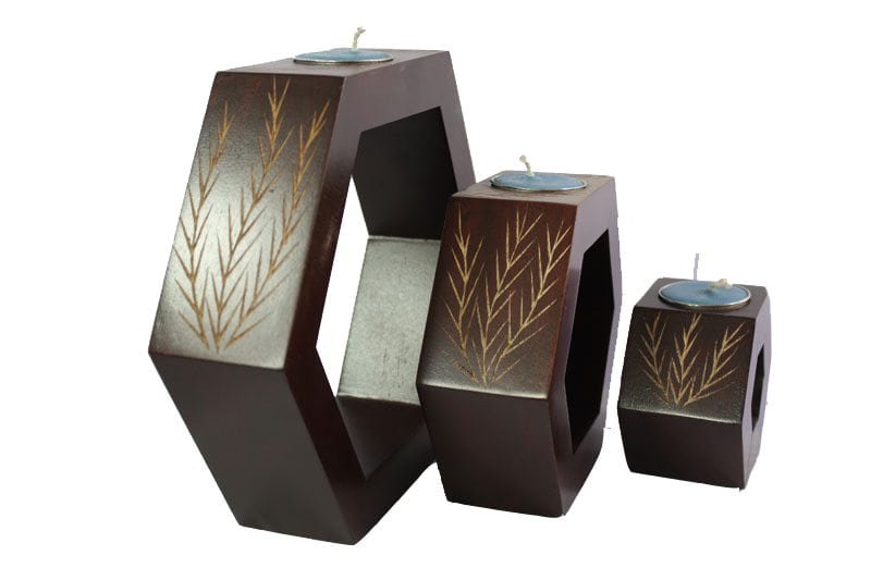 mango_wood_hexagon_candle_holder_thailand_wholesale_handicrafts_cm05202012 Mango Wood Hexagon Candle Holder Set with leaf design