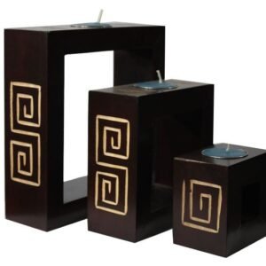 Mango Wood Rectangle Candle Holder Set with Maze design