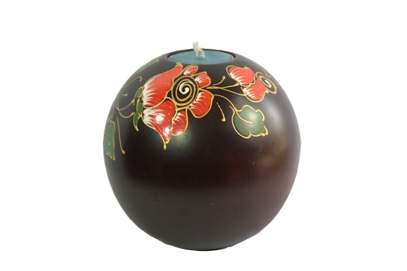 Chiang Mai handicrafts Wholesale Mango Wood Round Candle Holder with floral pattern