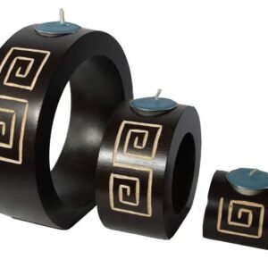 Thailand handicrafts Wholesale Mango Wood Round Candle Holder Set with maze design