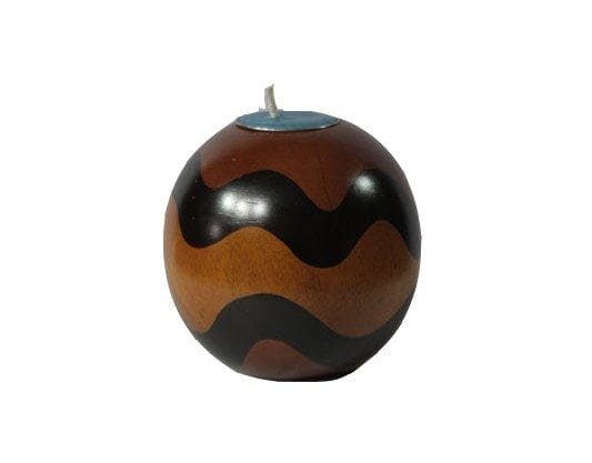 Mango Wood Round Candle Holder with stripes pattern