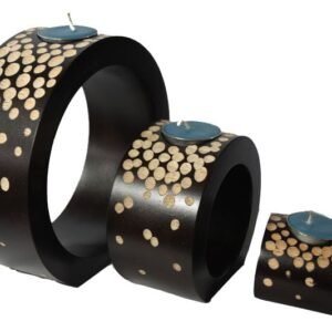 Mango Wood Round Candle Holder Set with spots design