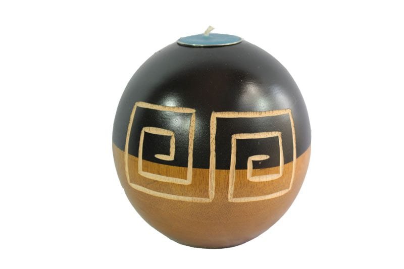 Mango Wood Round Candle Holder with stripes pattern