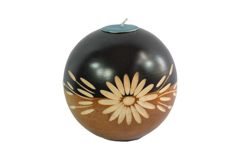 Thailand handicrafts Wholesale Mango Wood Round Candle Holder with floral design