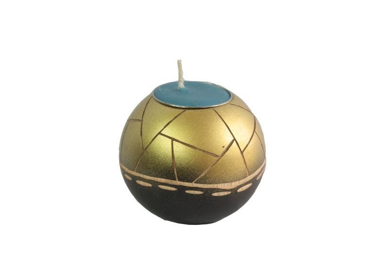 Thailand handicrafts Wholesale Mango Wood Round Candle Holder in black brown color with gold stripes