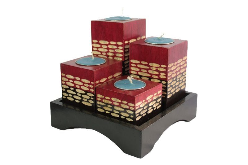mango_wood_square_candle_holder_thailand_handicrafts_wholesale_cm08702012 Chiang Mai Handicrafts Wholesale Mango Wood Squares Candle Holder Set with spots pattern