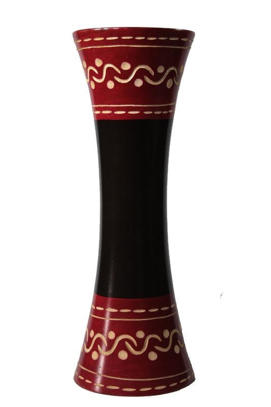 mango_wood_vase_chiang_mai_handicrafts_wholesale_cm00950012 Medium Mango Wood Vase in black and red color with spots pattern