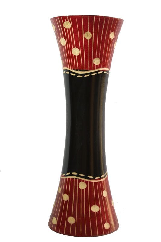 Medium Mango Wood Vase in black and red color with spots pattern