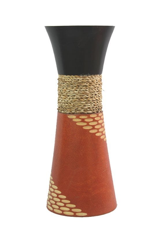mango_wood_vase_chiang_mai_wholesale_handicrafts_cm04551012 Mango Wood Medium Vase in black and orange color with white spot