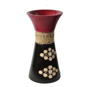 Mango Wood Large Vase in black and red color with white spot