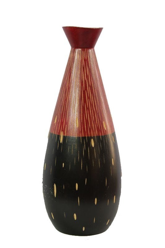 Large Mango Wood Vase in black and red color with stripes design