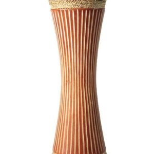 Medium Mango Wood Vase in orange color with Stripes design