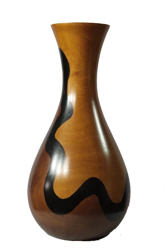 Large Mango Wood Vase in black and yellow color with stripes design