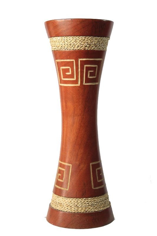 Medium Mango Wood Vase in orange color with maze design