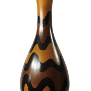 Medium Mango Wood Vase in black and yellow color with stripes design