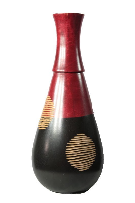 mango_wood_vase_chiangmai_handicrafts_wholesale_cm00809012 Medium Mango Wood Vase in black and red color with stripes pattern