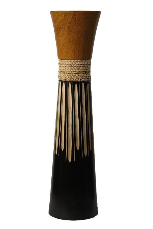 Large Mango Wood Vase with stripes design