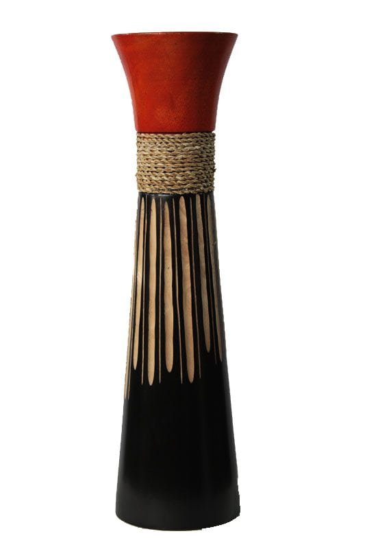 Large Mango Wood Vase with stripes design