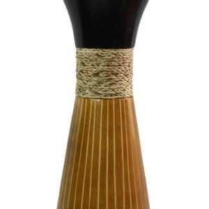 Mango Wood Medium Vase in black and brown color with white stripes pattern