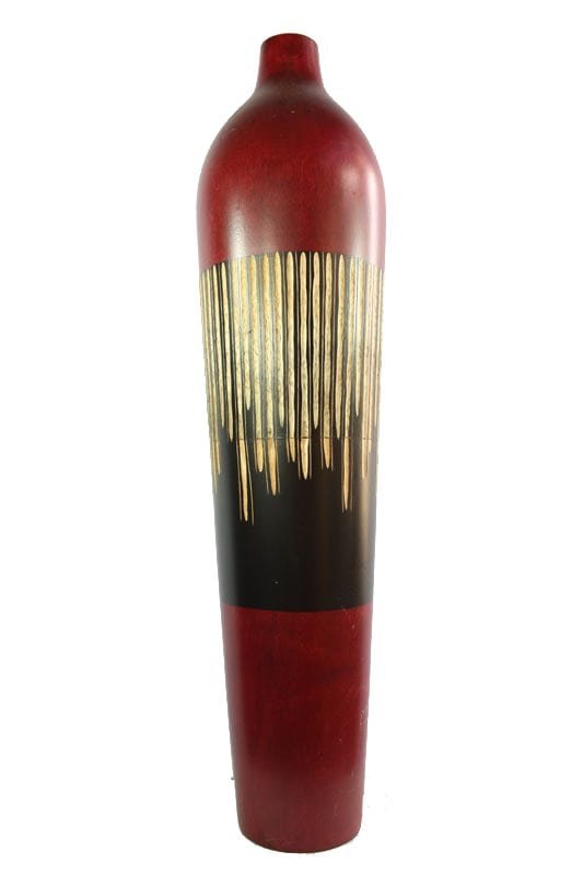 Large Mango Wood Vase with Stripes design