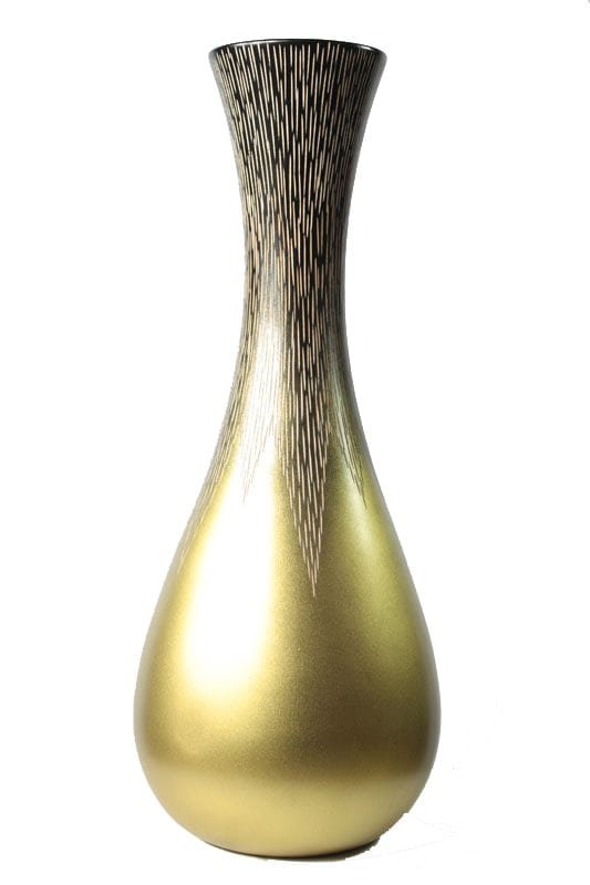 Medium Mango Wood Vase in black and gold color with stripes design