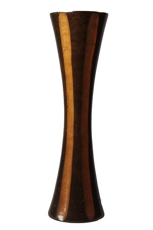 Medium Mango Wood Vase in brown color with Stripes design