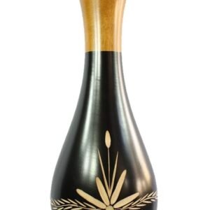 Medium Mango Wood Vase in black and yellow color with flower design
