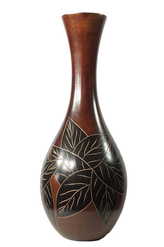 Medium Mango Wood Vase with leaf design