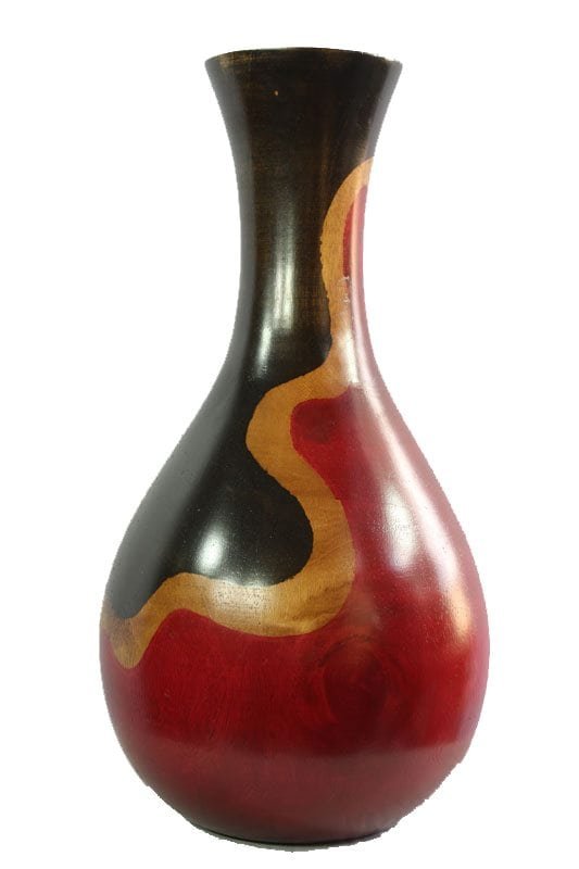 Large Mango Wood Vase in black and red color with stripes design