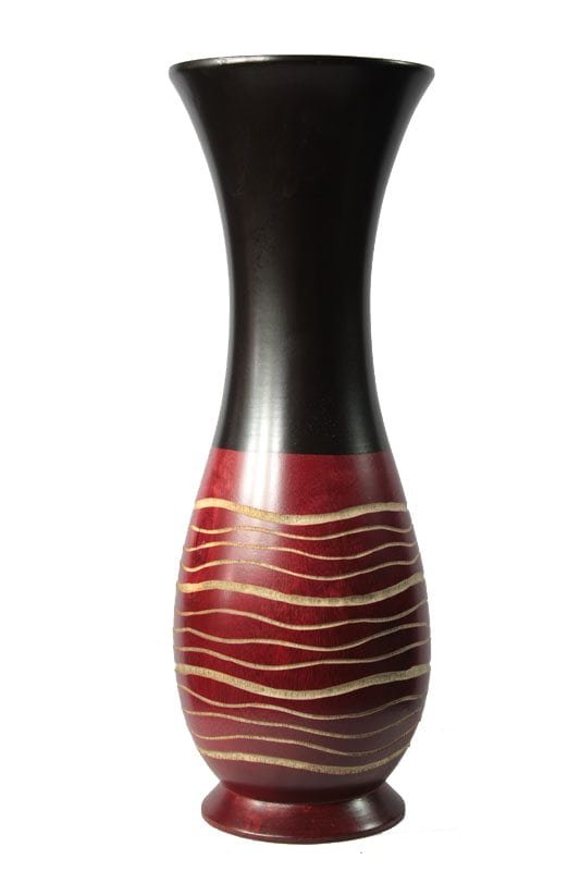 Mango Wood Vase with stripes design