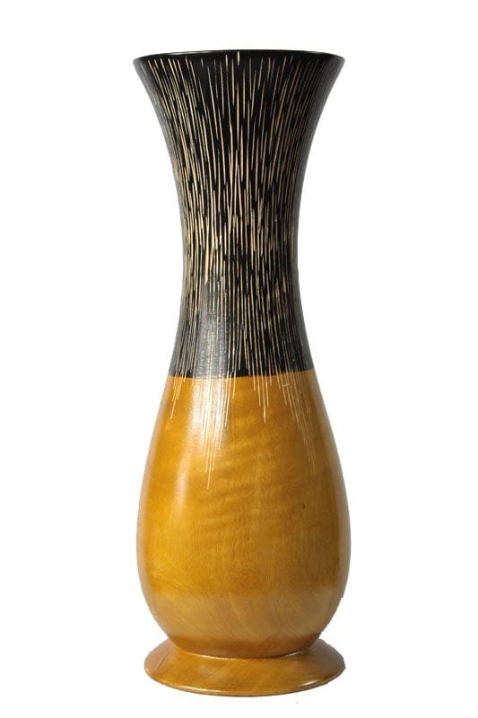 Mango Wood Vase with stripes design