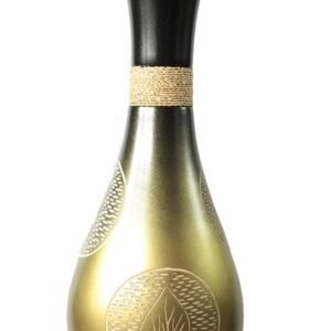 Medium Mango Wood Vase in black and gold color with leaf design