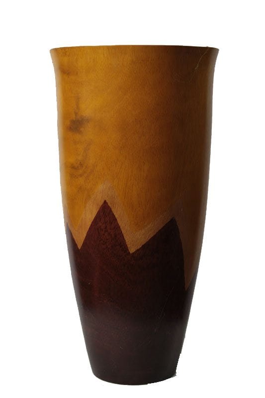Thailand handicrafts Wholesale Large Mango Wood Vase with stripes design
