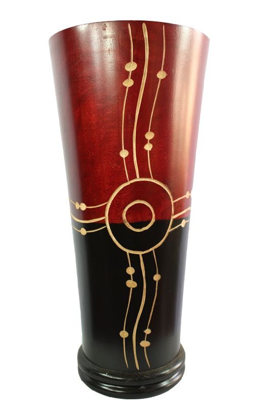 Thailand handicrafts Wholesale Large Mango Wood Vase with stripes design