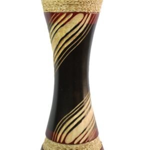 Medium Mango Wood Vase in brown color with Stripes design