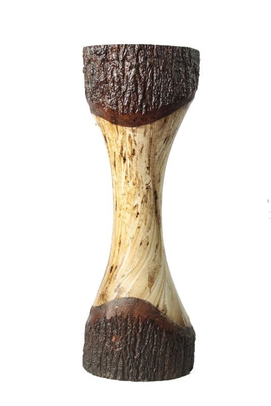 Large Mango Wood Vase with stripes design