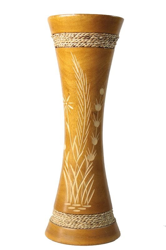 mango_wood_vase_thailand_handicrafts_wholesale_cm00248012 Medium Mango Wood Vase in yellow color with flower design