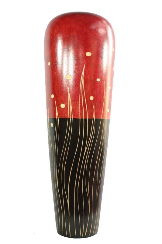 Large Mango Wood Vase with stripes design