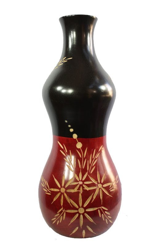 mango_wood_vase_thailand_handicrafts_wholesale_cm00255012 Large Mango Wood Vase with flower design