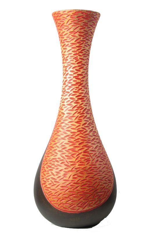 Medium Mango Wood Vase in black and red color with stripes design