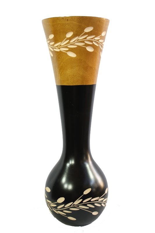 Mango Wood Vase with leaf design