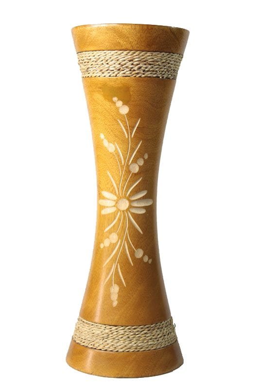Medium Mango Wood Vase in yellow color with flower design