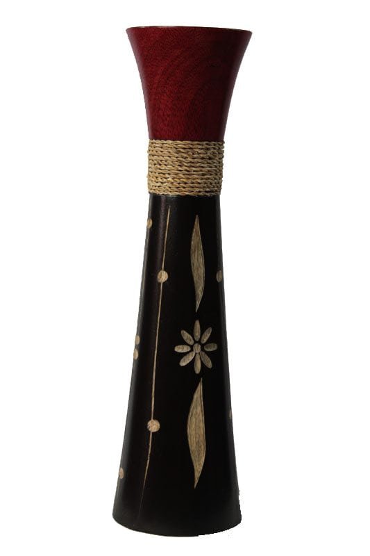 mango_wood_vase_thailand_handicrafts_wholesale_cm00351012 Mango Wood Large Vase with floral design
