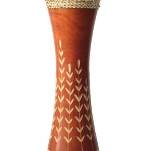 Medium Mango Wood Vase in orange color with floral design