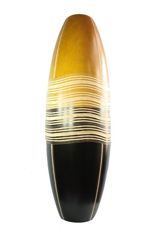 Large Mango Wood Vase with stripes design