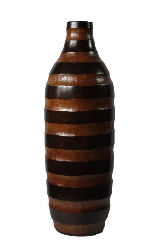 Chiang Mai handicrafts Wholesale Large Mango Wood Vase with stripes pattern